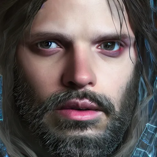 Prompt: a digital art close up portrait of pale sebastian stan as ancient druid mage from warhammer, old nature mage with long beard character sheet, 4 k, ultra detail, volumetric lighting, unreal engine, octane render