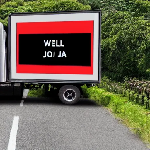 Prompt: digital sign board with welcome to java on a truck