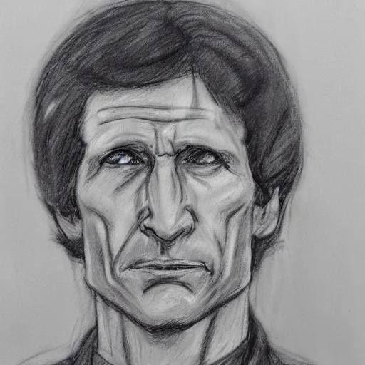 Image similar to todd howard courtroom sketch, bethesda, charcoal on paper