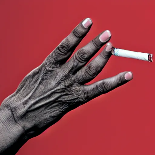 Image similar to '5 fingers hand of a woman with a cigarette, realistic palm, photo'