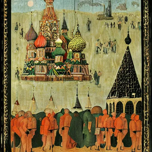 Prompt: kremlin in bosch style art