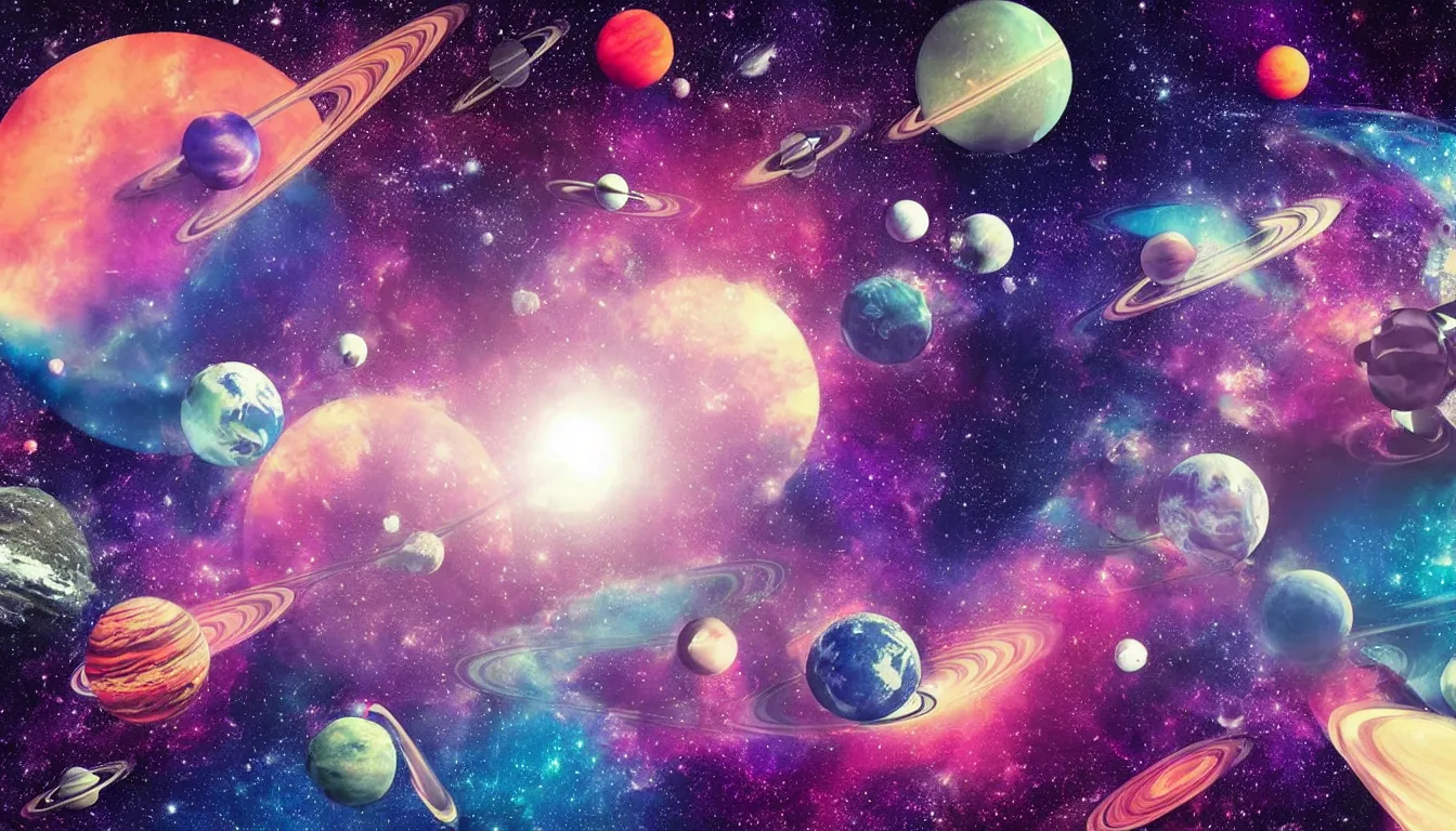 Image similar to space, planets, psychedelic, vaporwave