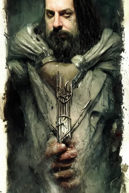 Image similar to john petrucci, sorcerer, lord of the rings, tattoo, decorated ornaments by carl spitzweg, ismail inceoglu, vdragan bibin, hans thoma, greg rutkowski, alexandros pyromallis, perfect face, fine details, realistic shaded