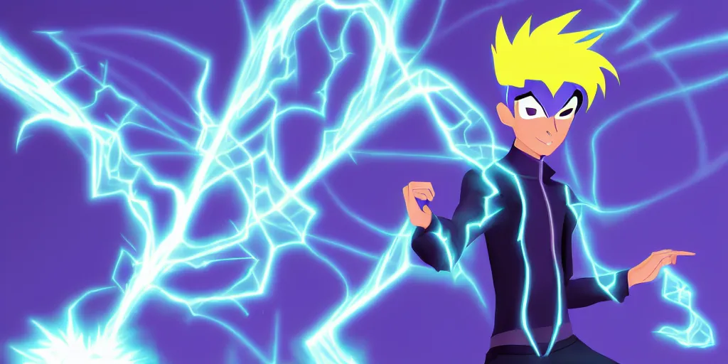 Image similar to a mage that has the face of danny phantom he is at his desk working on a new spell that is casting out flowing energy, colorful, flowing energy, light rays, consistent face, medium shot, waist up, pixar and disney animation, sharp, concept art, highly detailed, bloom, dramatic lighting, cinematic