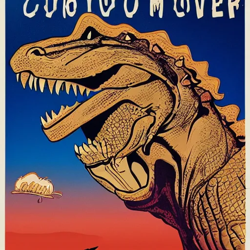 Image similar to a movie poster of a crocodile cowboy