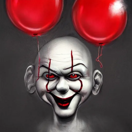 Prompt: surrealism grunge cartoon portrait sketch of a raven with a wide smile and a red balloon by - michael karcz, loony toons style, pennywise style, horror theme, detailed, elegant, intricate