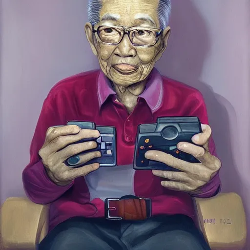 Prompt: portrait of the last living gamer by mi fu