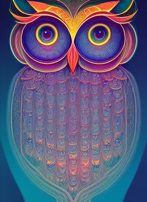 Image similar to symmetry!! product render poster vivid colors divine proportion owl, 神 圣, glowing fog intricate, elegant, highly detailed, digital painting, artstation, concept art, smooth, sharp focus, illustration,