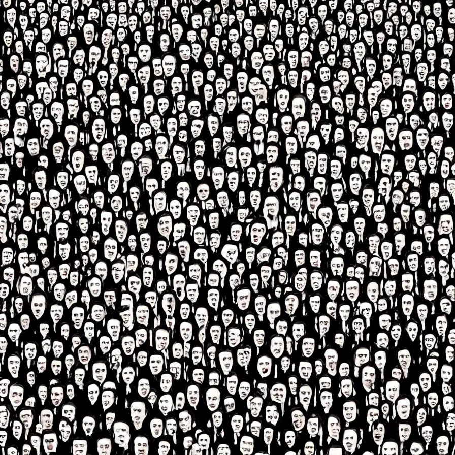 Prompt: Artwork that illustrates a crowds of anonymous faces who have all lost their way in life.
