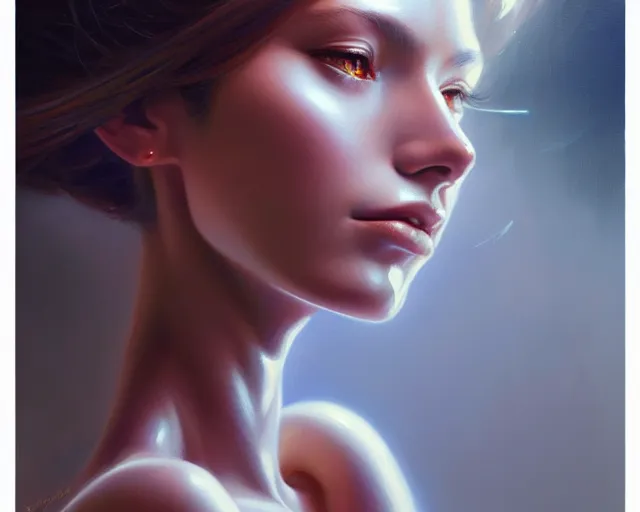 Image similar to a ultradetailed beautiful portrait panting of a stylish female robot, chrome plated, oil painting, by hajime sorayama, greg rutkowski and makoto shinkai, trending on artstation