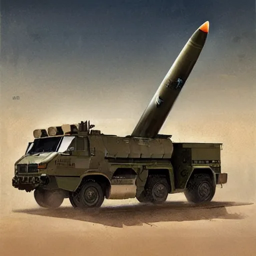 Image similar to m 1 4 2 high mobility artillery rocket system ( himars ) realistic, art by and greg rutkowski, trending on artstation, symmetry