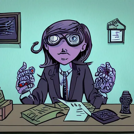 Prompt: eldritch secretary working in a lovecraftian office