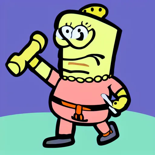 Prompt: patrick star from spongebob squarepants holding a hammer, intricate abstract, cartoon