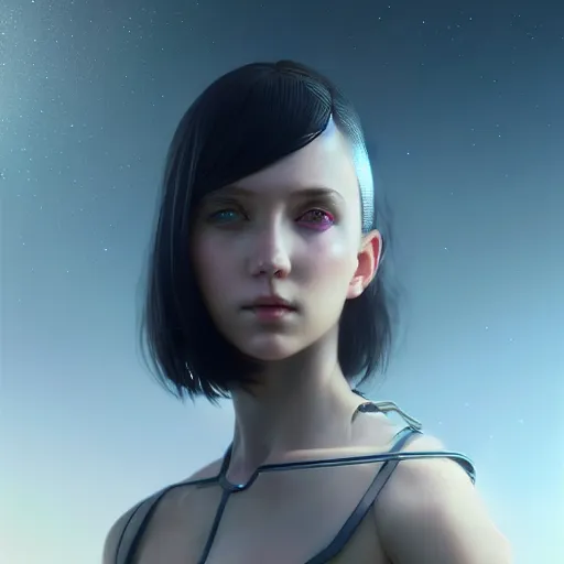 Image similar to gorgeous cyborg - girl by tom bagshaw, recharging at a tank station by ilya kuvshinov, rtx rendering, octane render 1 2 8 k, maya, extreme high intricate details by wlop, digital anime art by ross tran, medium shot, close up shot, composition by sana takeda, dramatic lighting by greg rutkowski