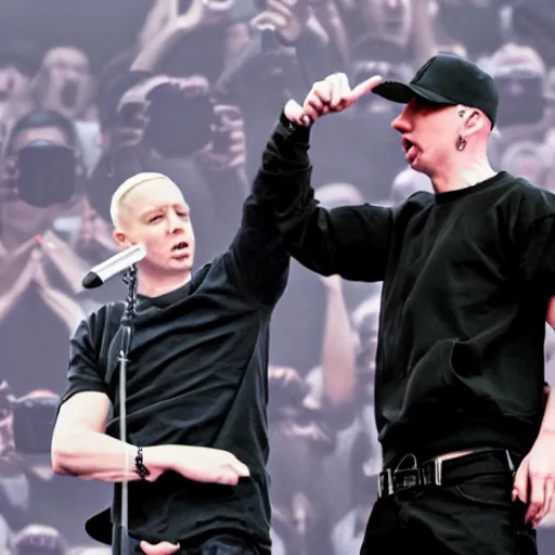 Image similar to eminem having a rap battle with hitler