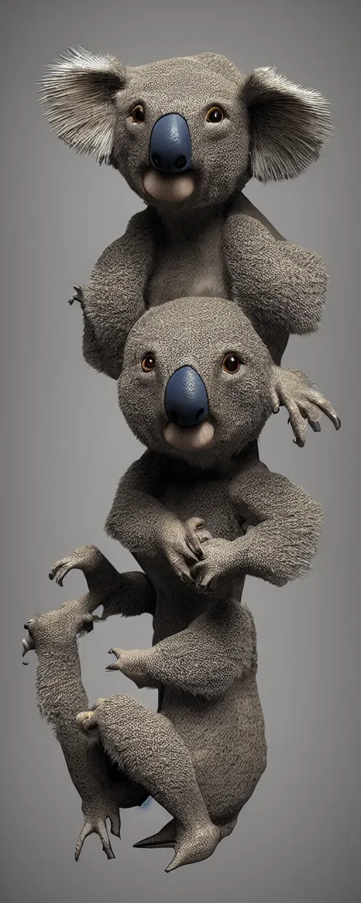 Prompt: low - poly render, by rembrandt, studio lighting, dark background, crocodile koala, paper