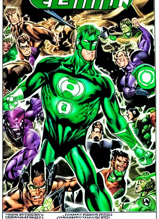 Image similar to 1 9 9 8 issue of a comic book cover depicting green lantern by ed mcguinness, masterpiece ink illustration,