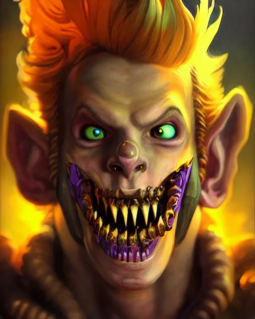 Prompt: junkrat from overwatch, frowning, fantasy, fantasy art, fantasy, colorful, elegant, character portrait, portrait, close up, highly detailed, intricate detail, amazing detail, sharp focus, vintage fantasy art, vintage sci - fi art, radiant light, caustics, by boris vallejo