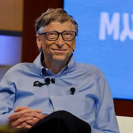 Image similar to Bill Gates, wearing a blue shirt and a white hat, investing in a company, in Shark Tank (2016)