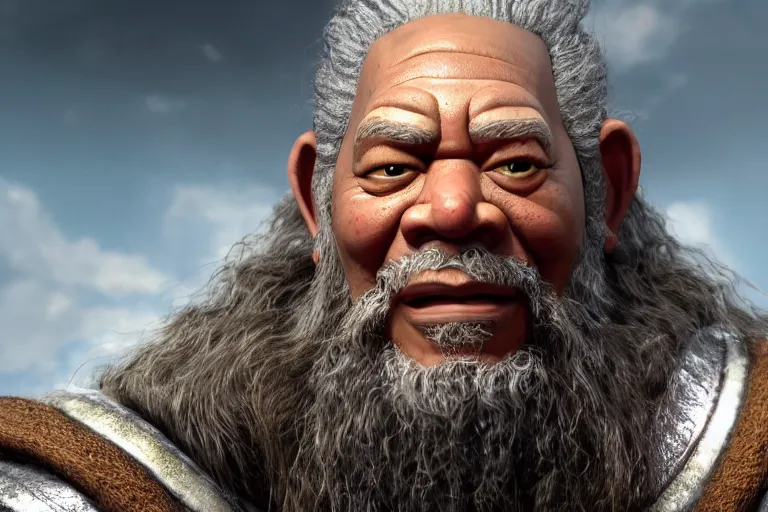 Image similar to morgan freeman as gimli in lord of the rings, still from a pixar movie, high quality 3 d render, movie, pixar, renderman, 4 k, artstation