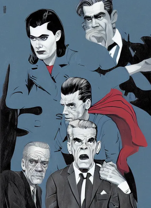 Image similar to Twin Peaks art, of Boris Karloff as Superman, Sam Weber, Laurent Durieux, Katherine Lam from scene from Twin Peaks, from scene from Twin Peaks, clean, New Yorker magazine cover