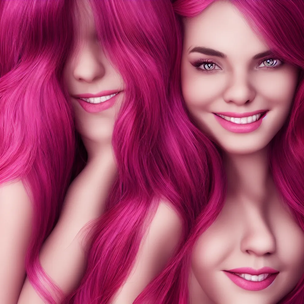 Prompt: ultra realistic portrait of a hot woman, colorful hair, pink lips, gorgeous smile, stunning, hottest, 8K resolution, 3D, Octan render,