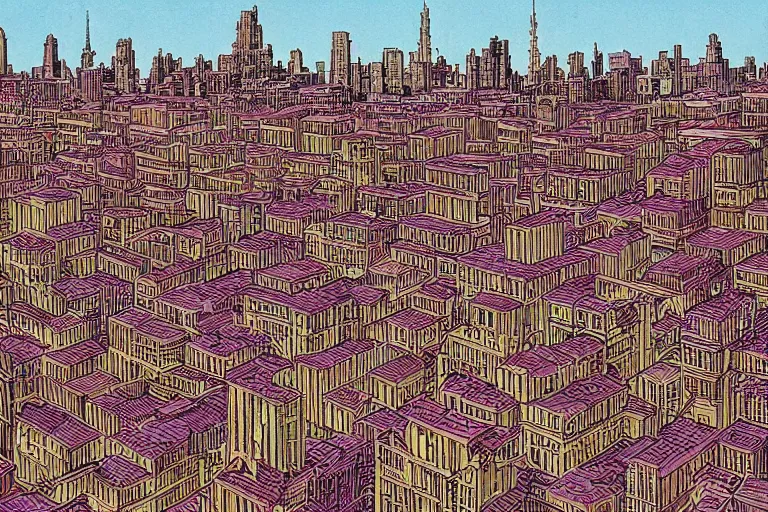 Prompt: a city with buildings made out of lemons by moebius