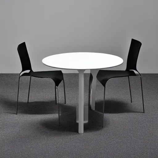 Image similar to a dining set designed by james dyson, white background, studio photograph