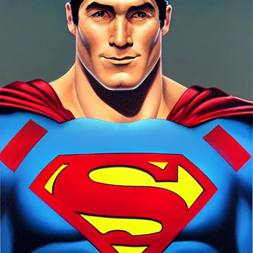 Image similar to ultra - realistic head and shoulders portrait painting of superman. art by ken kelly. 4 k. ultra - realistic. highly detailed. epic lighting