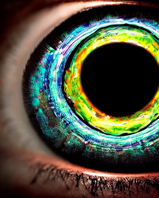 Image similar to illustration of an eye with a spiral in it, hypnotic spiral, digital art, extreme detail, realistic lighting, cinematic composition, concept art, sharp focus, colorful, photorealistic eyes, 8 k