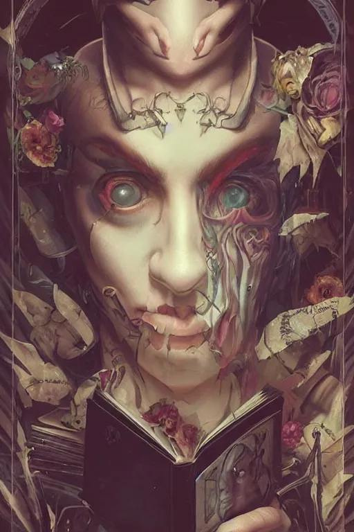 Image similar to goth guy reading a book in a cluttered messy 9 0 s bedroom, artgerm, tom bagshaw, gerald brom, vaporwave, vaporwave colors, 9 0 s, 9 0 s aesthetic, perfect face, detailed face, symmetrical face,