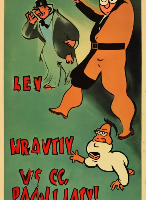 Image similar to creepy peter griffin, 1940s scare tactic propaganda art