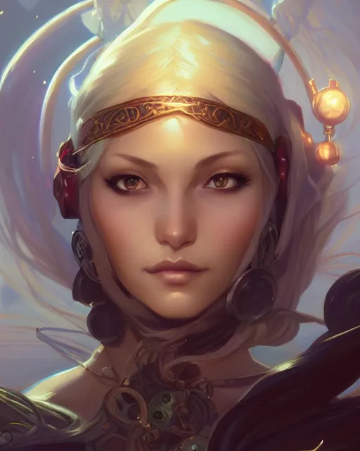 Image similar to Kat (Gravity Rush), closeup, D&D, fantasy, intricate, elegant, highly detailed, digital painting, artstation, concept art, matte, sharp focus, illustration, hearthstone, art by Artgerm and Greg Rutkowski and Alphonse Mucha