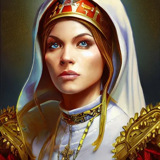 Image similar to female pope, an oil painting by ross tran and thomas kincade