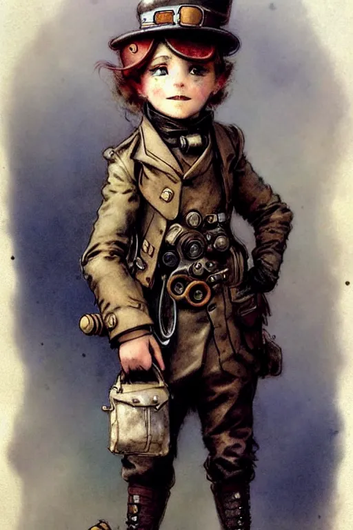 Image similar to ( ( ( ( ( 2 0 5 0 s retro future 1 0 year old adventurer in steampunk costume full portrait. muted colors. ) ) ) ) ) by jean - baptiste monge!!!!!!!!!!!!!!!!!!!!!!!!!!!!!!