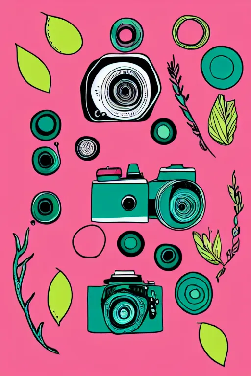 Image similar to minimalist boho style art of a colorful old camera, illustration, vector art