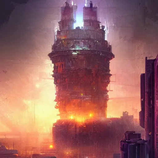 Prompt: cyberpunk torre del oro, atmospheric lighting, intricate, volumetric lighting, beautiful, sharp focus, ultra detailed, in the art style of marc simonetti, bowater charlie and brom gerald, astrophotography