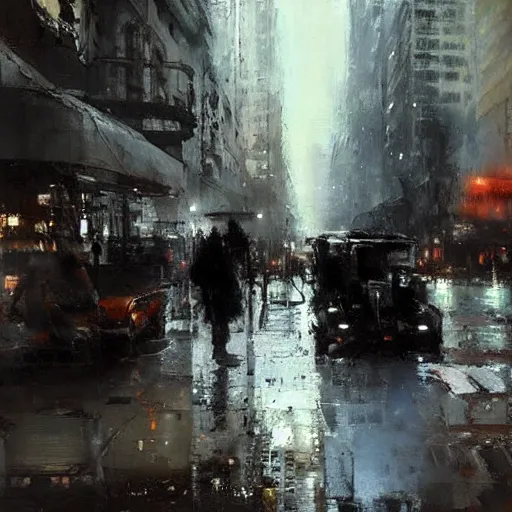 Image similar to cityscape painted by jeremy mann, street - level, dripping oil paint, highly detailed, high resolution