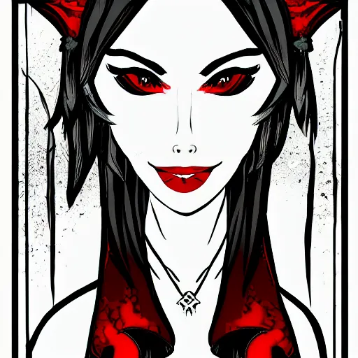 Prompt: rpg style portrait of a demon girl where a black and red dress