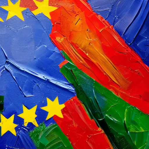 Image similar to an impasto oil painting of the flag of the european union