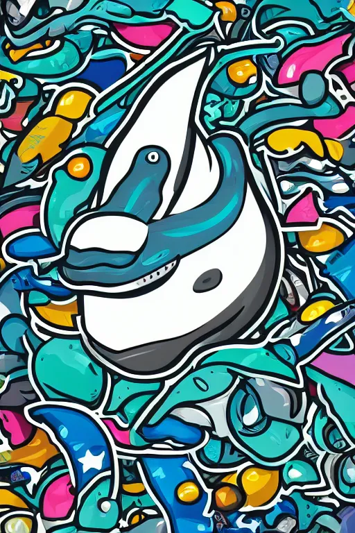 Prompt: Whale, sticker, anthropomorphic, colorful, fantasy, artstation, illustration, highly detailed, simple, smooth and clean vector curves, no jagged lines, vector art, smooth