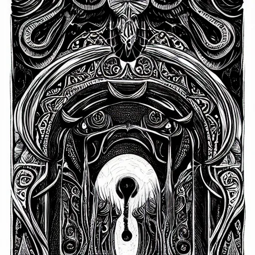 Prompt: eldritch portal, black ink on paper, trending on artstation, beautiful, intricate, detailed