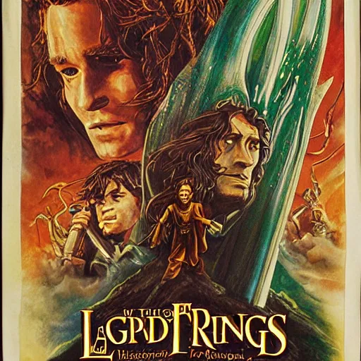 Prompt: variations on the legendary theatrical release poster of ralph bakshi lord of the rings movie, artist tom jung