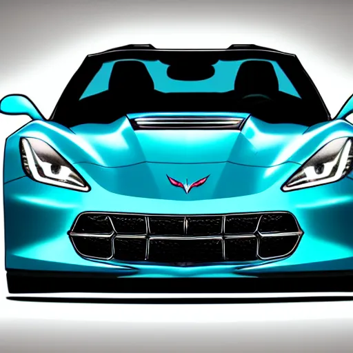 Image similar to a small dark luminous turquoise color liquid water sculpture is a corvette hybrid, corvette convertible, viscous, reflective, monochromatic, digital art