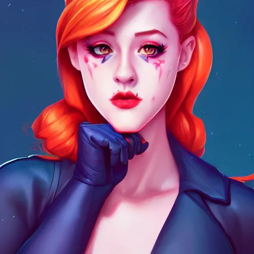 Prompt: a portrait of Lili Reinhart Batgirl red hair, art by lois van baarle and loish and ross tran and rossdraws and sam yang and samdoesarts and artgerm, digital art, highly detailed, intricate, sharp focus, Trending on Artstation HQ, deviantart, unreal engine 5, 4K UHD image