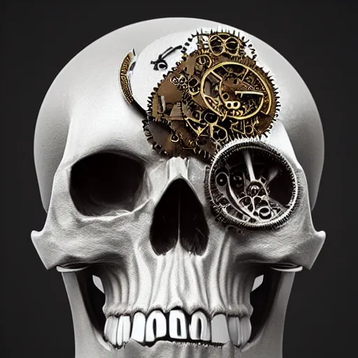 Image similar to skull made of intricate clockwork mechanisms, cgsociety