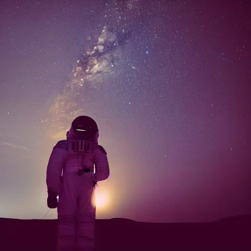 Prompt: photograph of an astronaut against the pitch black darkness of space, nothing behind, full body photo, amazing light and shadow contrast,, 8 k