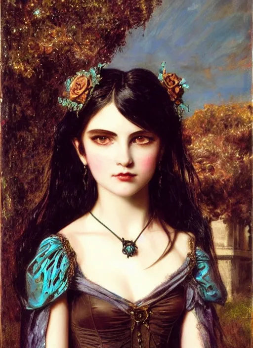 Image similar to ( ( gothic # ) ) princess portrait *. *. by william henry hunt * *, highly detailded, turquoise rust, steampunk, battle angel alita