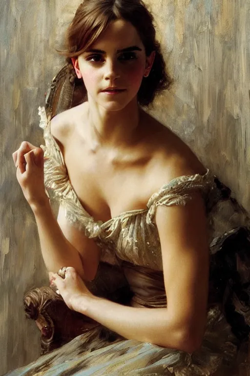 Image similar to detailed portrait of a beautiful emma watson thicc, painting by gaston bussiere, craig mullins, j. c. leyendecker