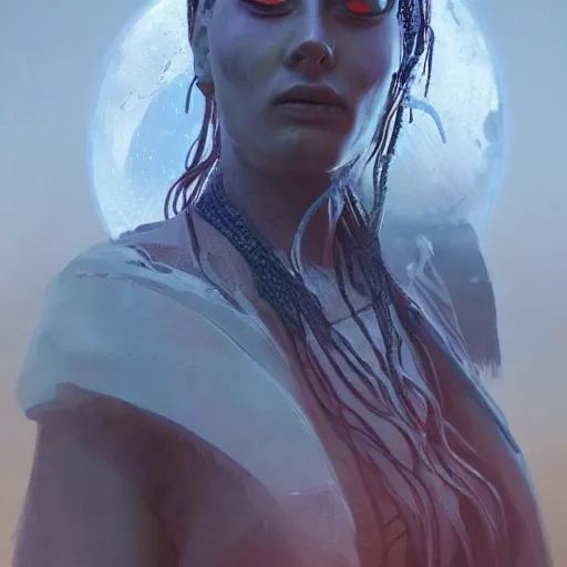 Image similar to detailed portrait of a futuristic sci - fi shaman in a natural scene. beautiful lighting. trending on artstation.